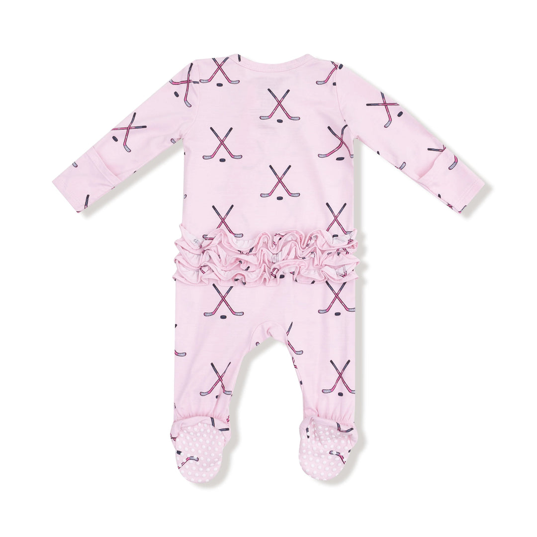 Angel Dear 2 Way Zipper Footie Ruffle Back - Pink Hockey