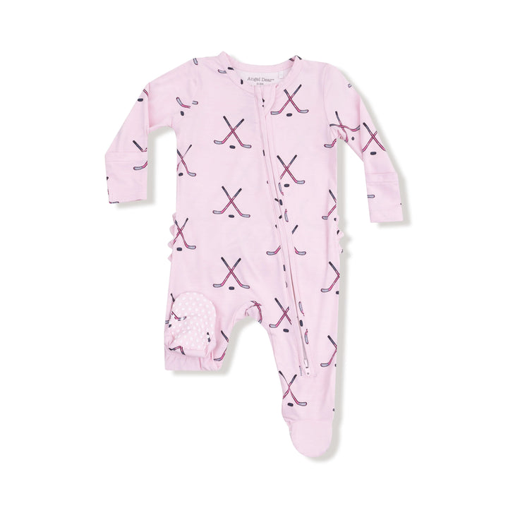Angel Dear 2 Way Zipper Footie Ruffle Back - Pink Hockey