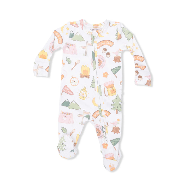 Angel Dear 2 Way Zipper Ruffle Back Footie/Convertible Romper in Camping Pink - ONLINE EXCLUSIVE