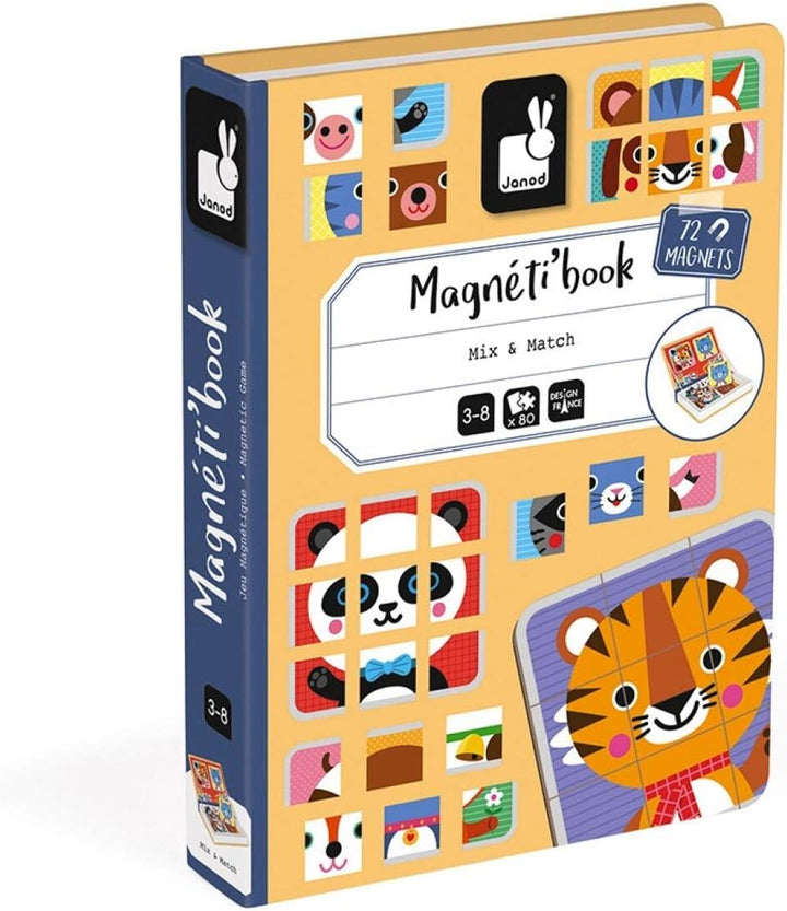Janod Magnetibook 80 pc Magnetic Mix and Match Animal Faces Game