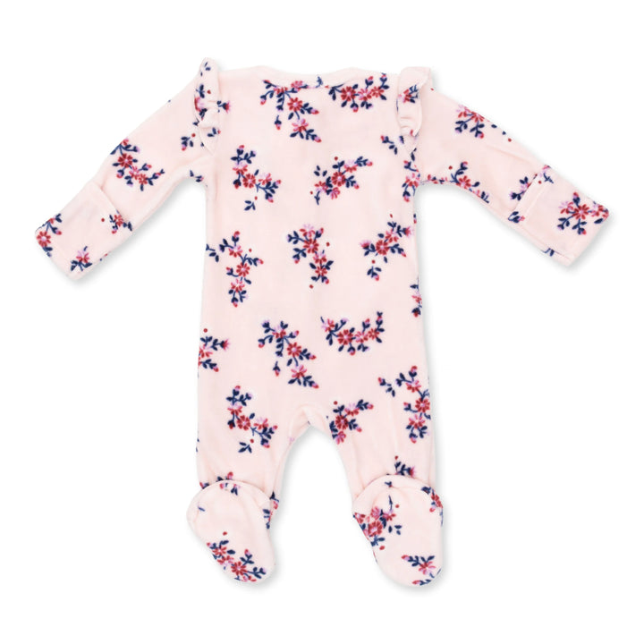 Angel Dear Nora Floral Velour - 2 Way Ruffle Sleeve Zipper Footie