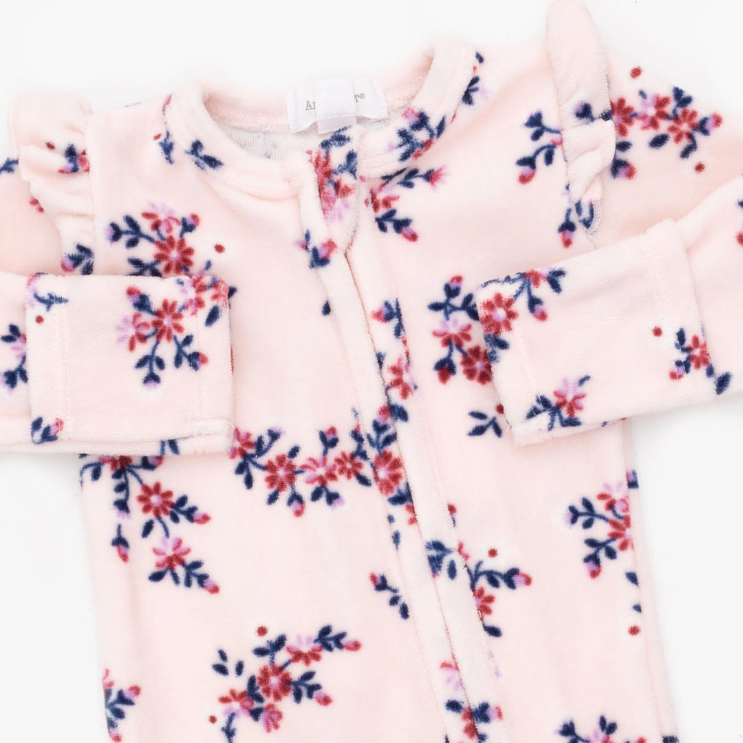 Angel Dear Nora Floral Velour - 2 Way Ruffle Sleeve Zipper Footie