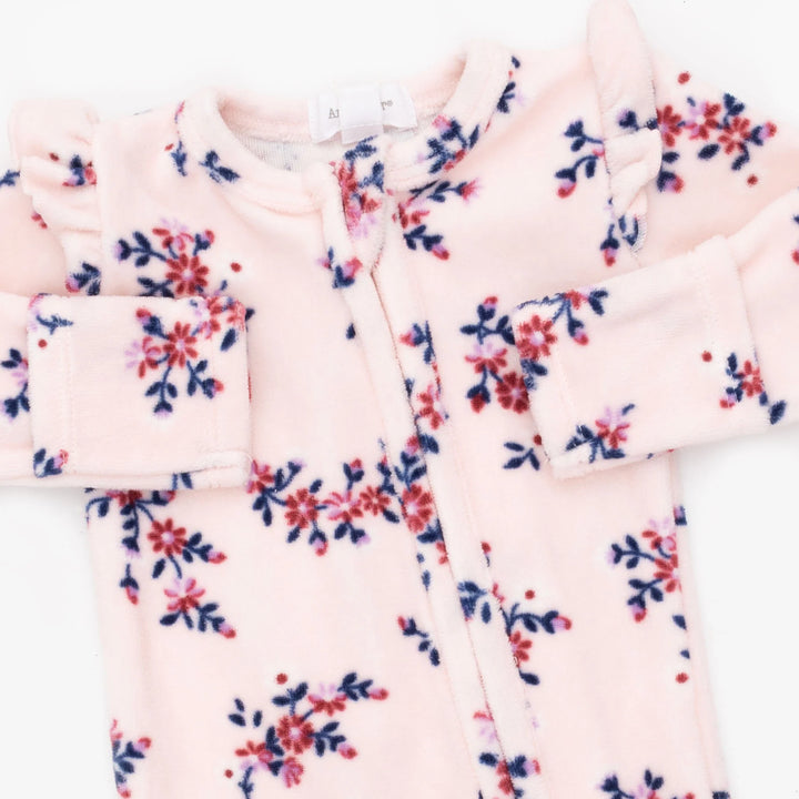 Angel Dear Nora Floral Velour - 2 Way Ruffle Sleeve Zipper Footie