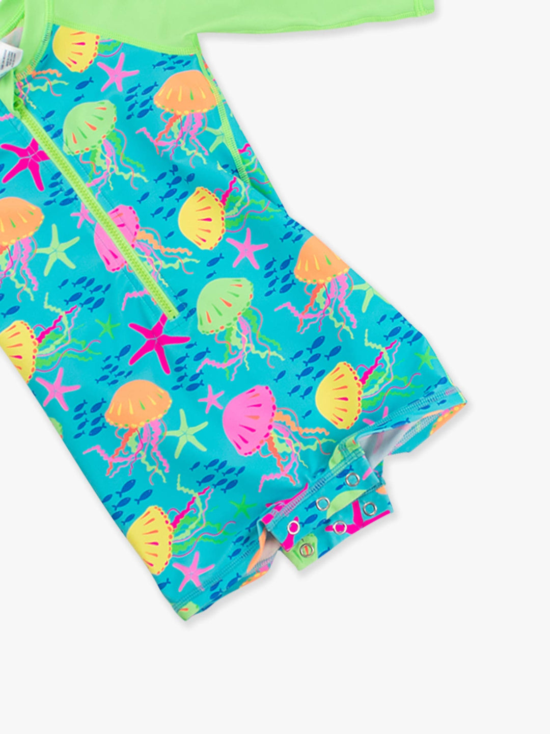 RuffleButts + RuggedButts Long Sleeve One Piece Rash Guard Swimsuit - Neon Jelly Time
