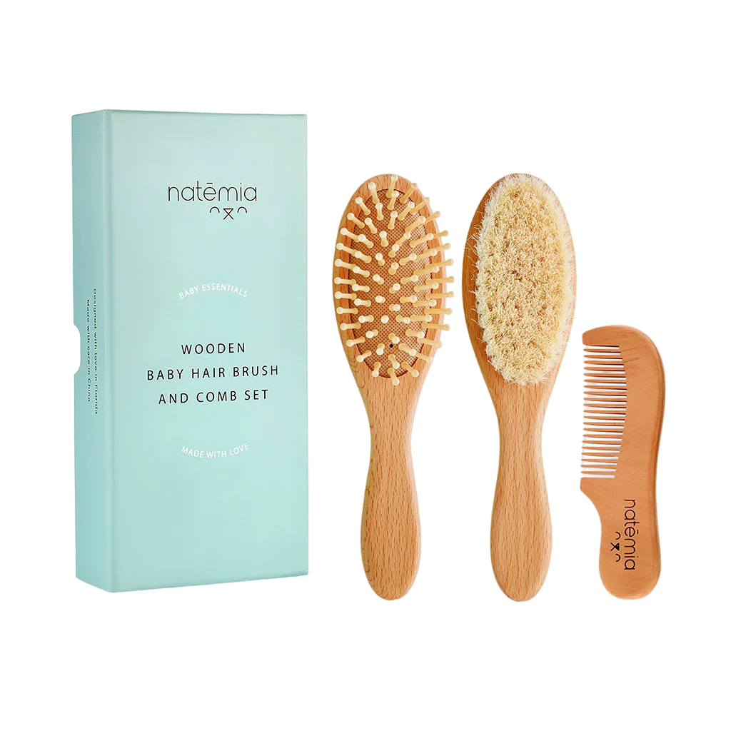 Natemia Wooden Baby Hair Brush and Comb Set