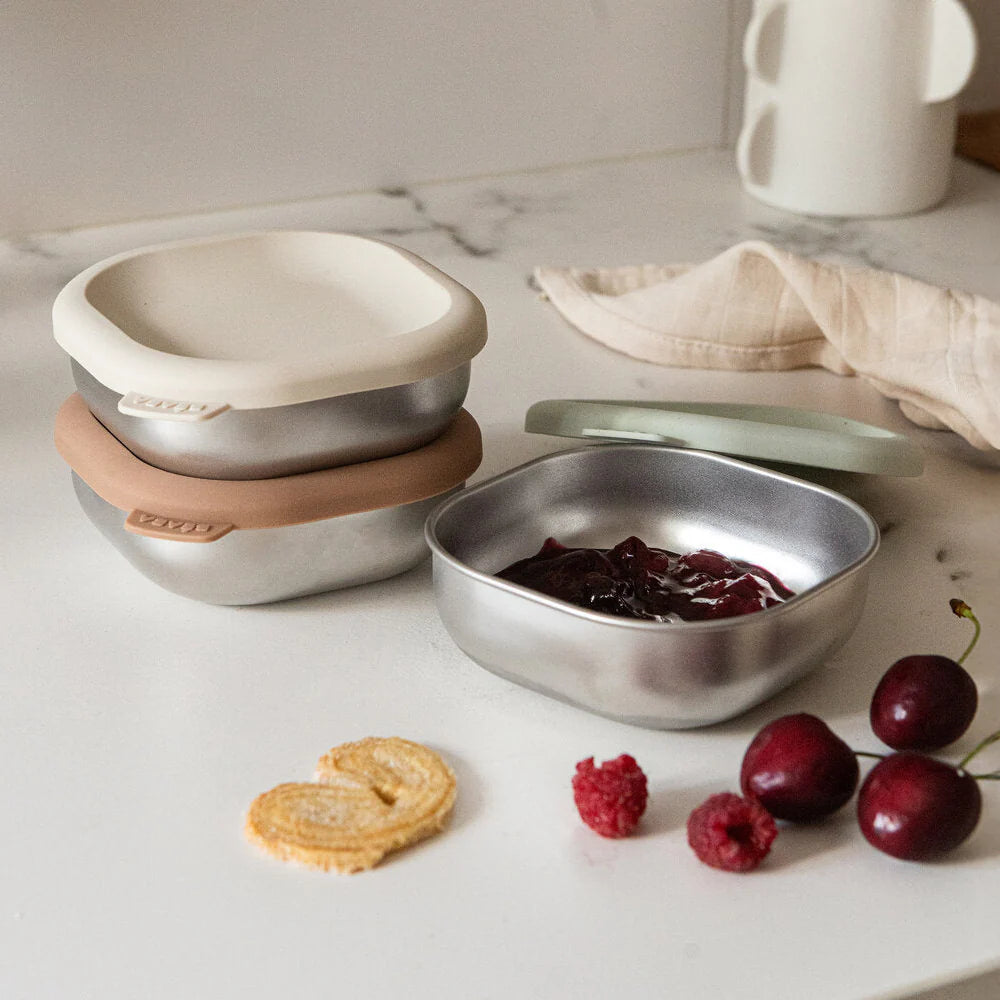 Beaba Microwave Safe Stainless Steel Bowl Set w/ Lids (3pc)