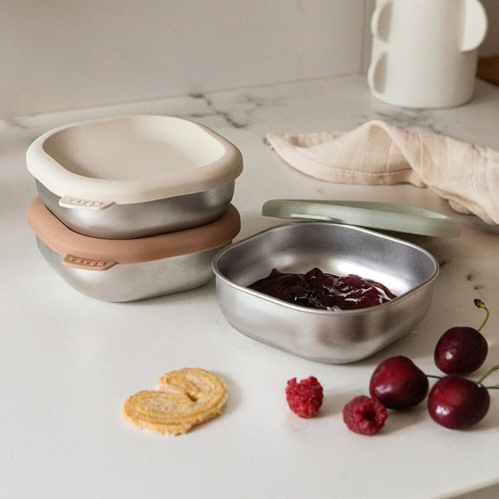 Beaba Microwave Safe Stainless Steel Bowl Set w/ Lids (3pc)