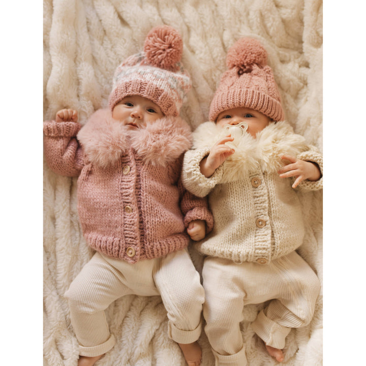 Huggalugs Fur Collar Cardigan -  Natural