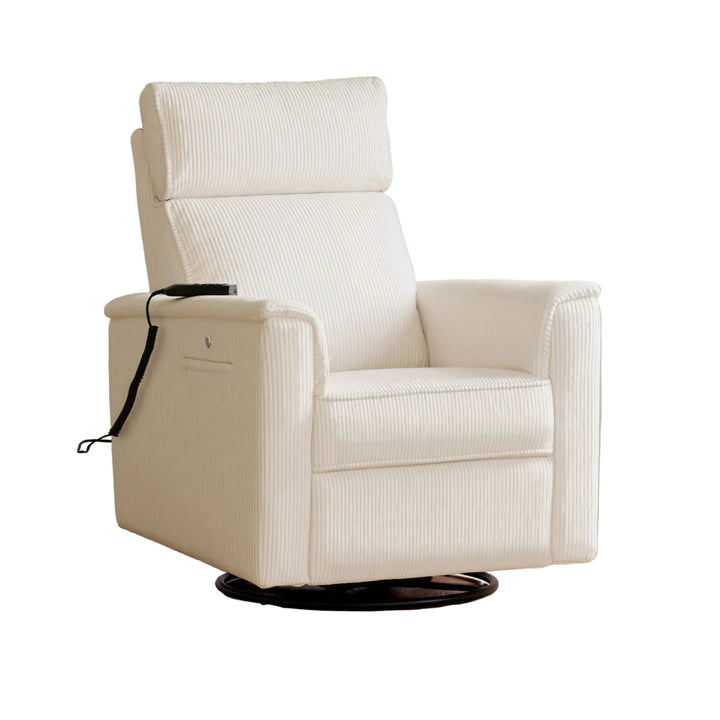 Namesake Willa Deluxe Power Recliner and Swivel Glider with Heat + Massage | Ivory Corduroy | EXCLUSIVE!