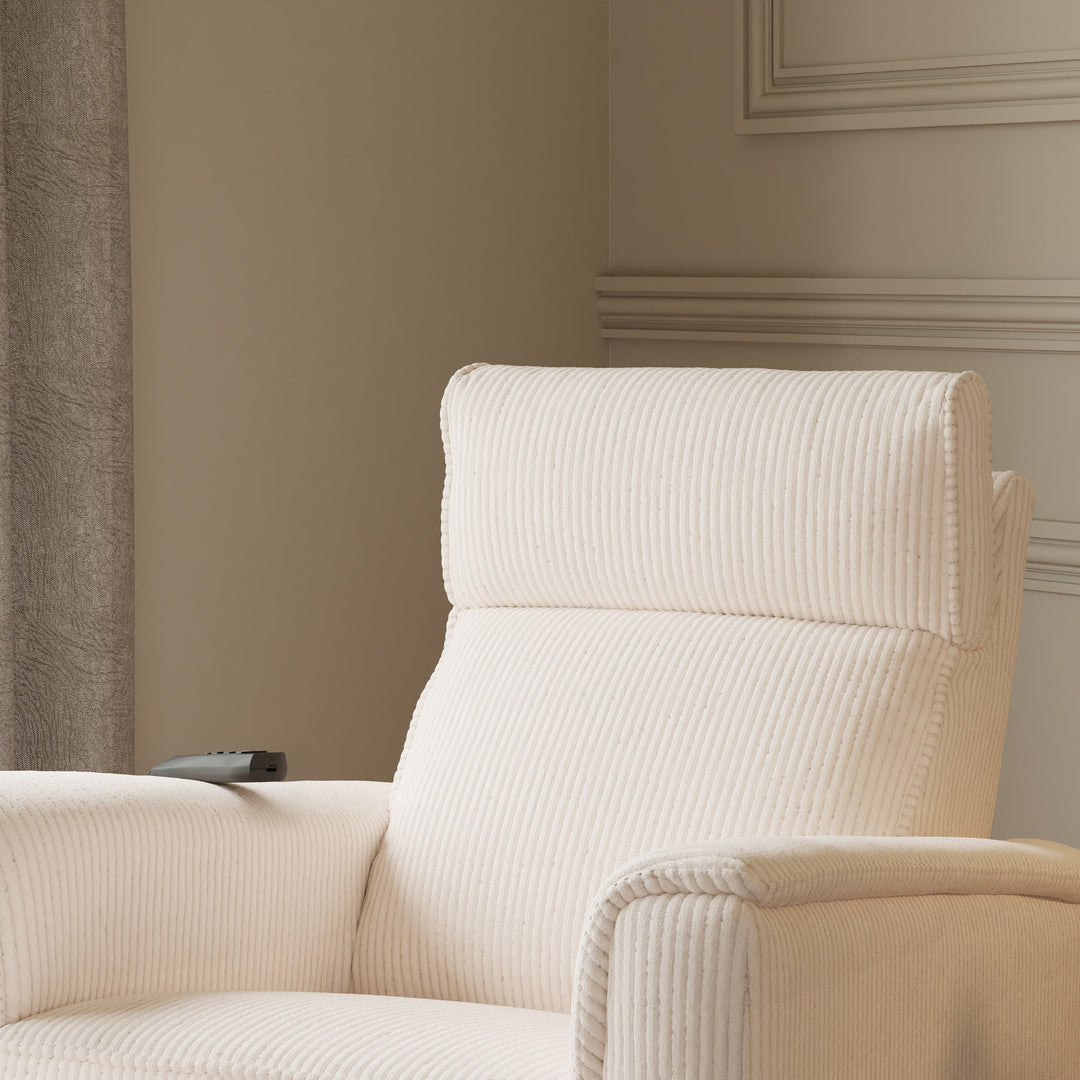 Namesake Willa Deluxe Power Recliner and Swivel Glider with Heat + Massage | Ivory Corduroy | EXCLUSIVE!