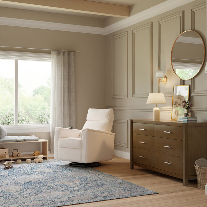 Namesake Willa Deluxe Power Recliner and Swivel Glider with Heat + Massage | Ivory Corduroy | EXCLUSIVE!