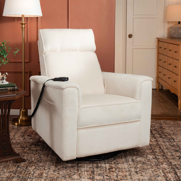 Namesake Willa Deluxe Power Recliner and Swivel Glider with Heat + Massage | Ivory Corduroy | EXCLUSIVE!