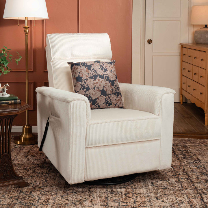 Namesake Willa Deluxe Power Recliner and Swivel Glider with Heat + Massage | Ivory Corduroy | EXCLUSIVE!