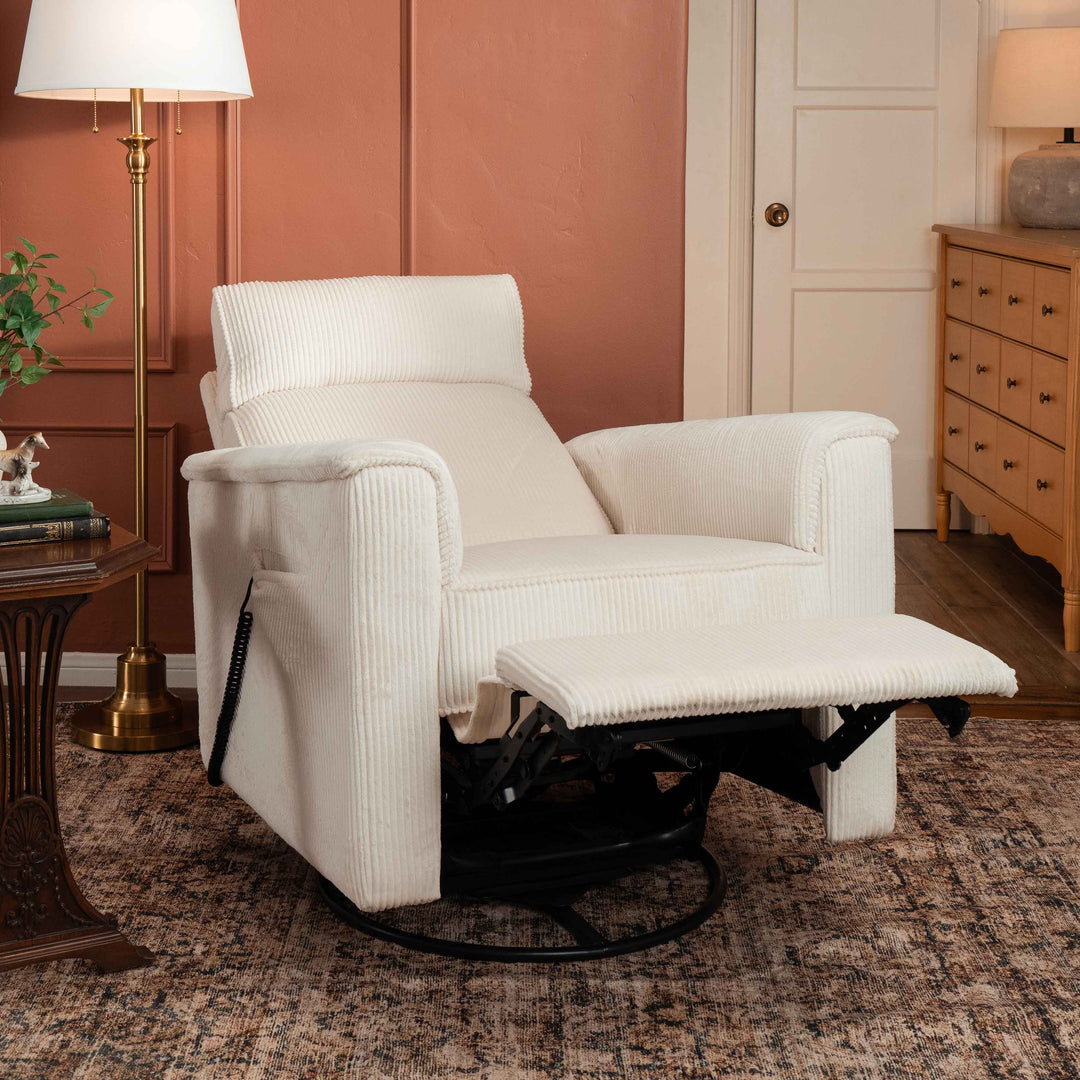 Namesake Willa Deluxe Power Recliner and Swivel Glider with Heat + Massage | Ivory Corduroy | EXCLUSIVE!