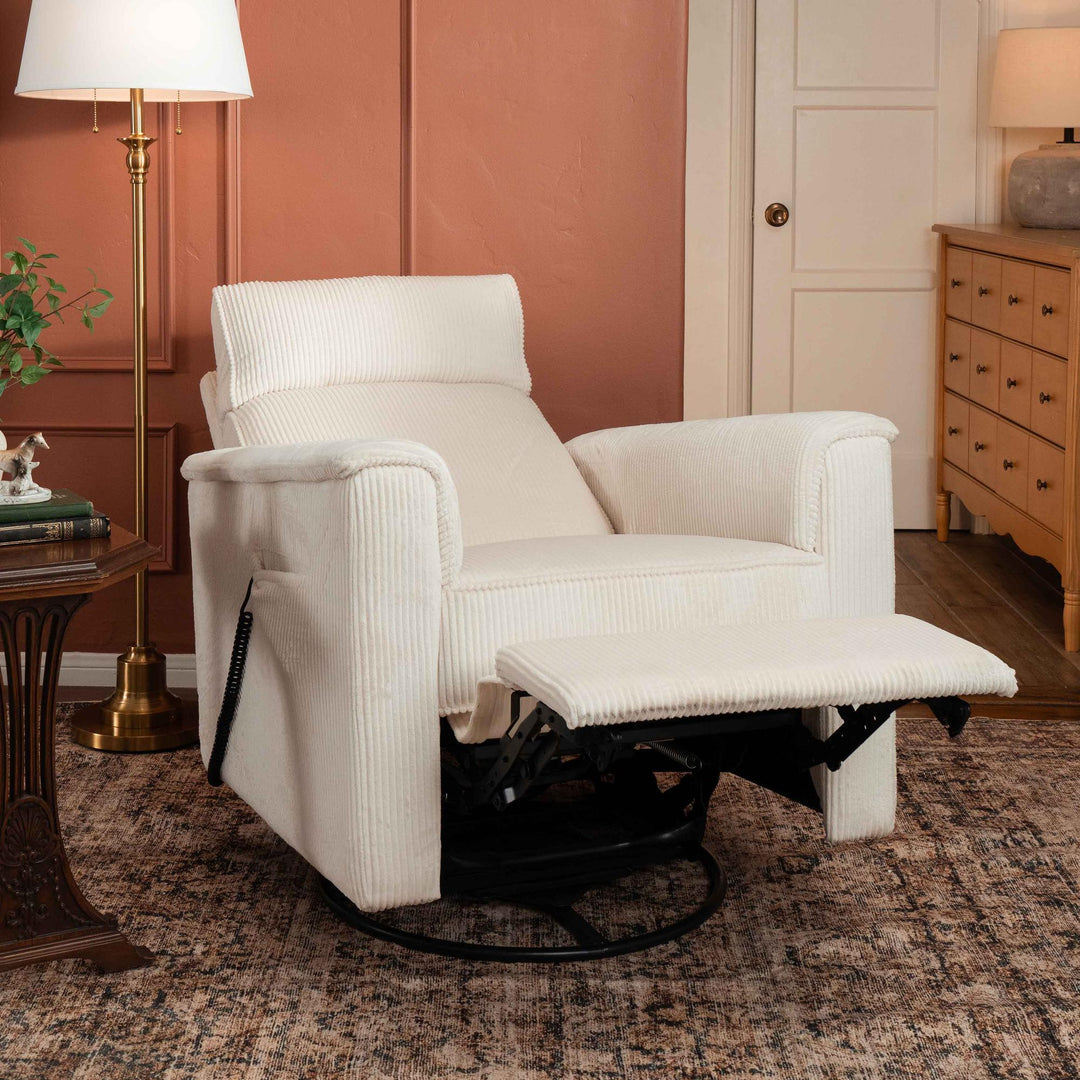 Monogram by Namesake Willa Deluxe Power Recliner and Swivel Glider with Heat + Massage | Ivory Corduroy