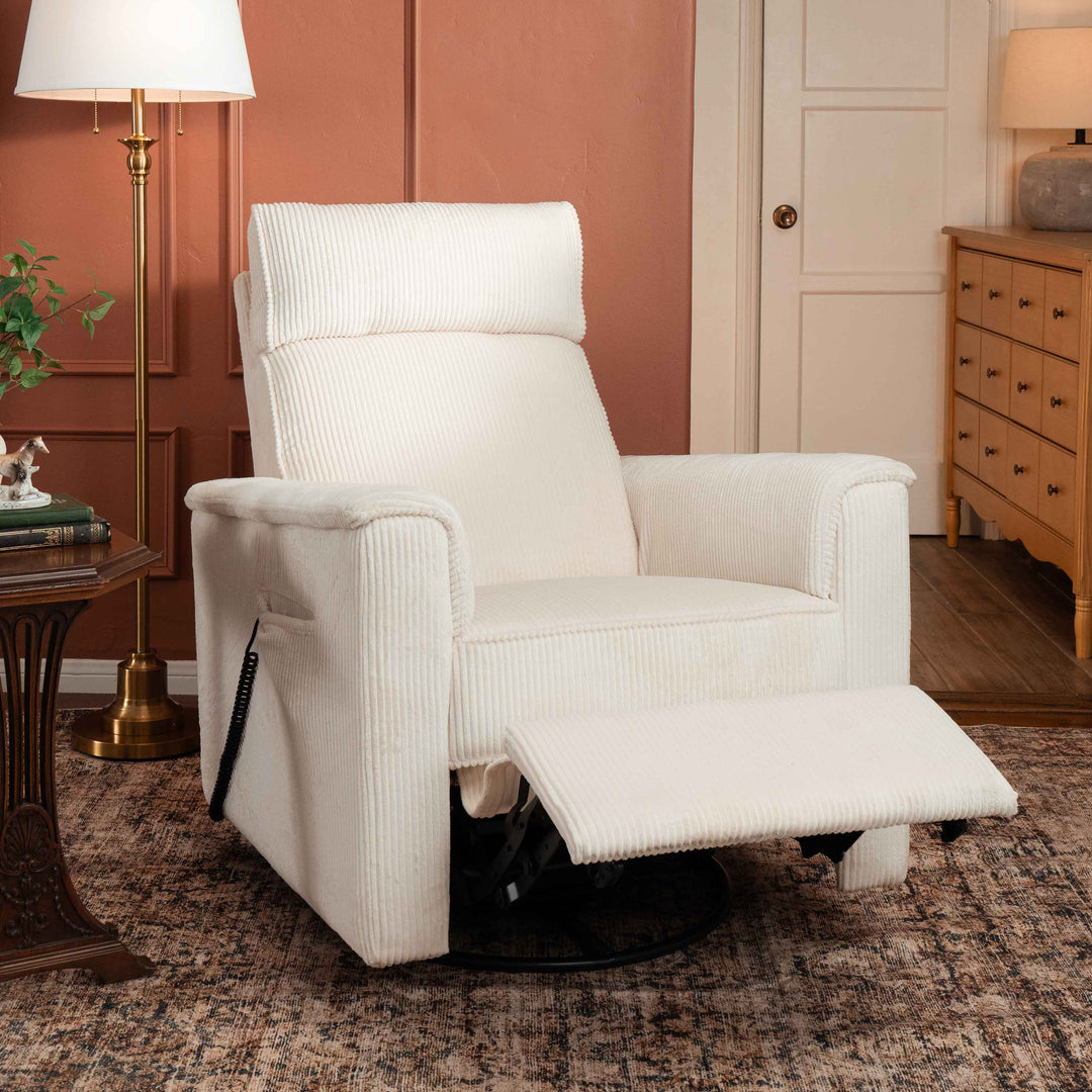 Namesake Willa Deluxe Power Recliner and Swivel Glider with Heat + Massage | Ivory Corduroy | EXCLUSIVE!