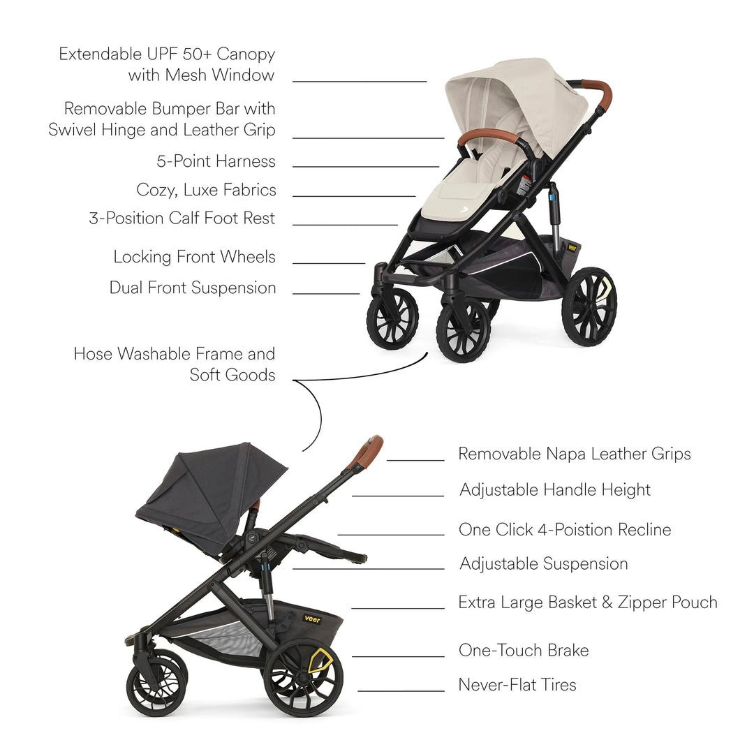 Veer Switch&Roll Luxe - Single to Double Stroller Bundle with Leather Kit