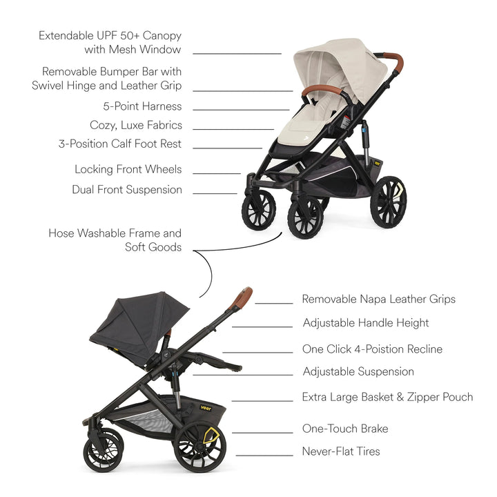 Veer Switch&Roll Luxe - Single to Double Stroller Bundle with Leather Kit