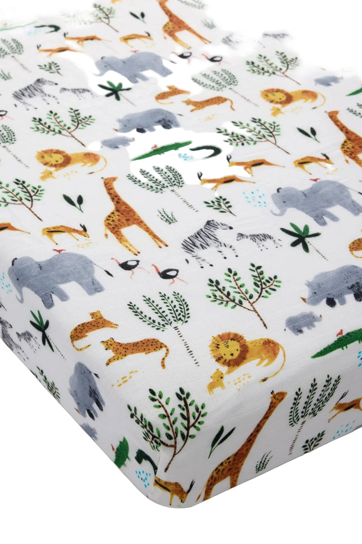 Loulou Lollipop Muslin Fitted Crib Sheet - Safari Jungle