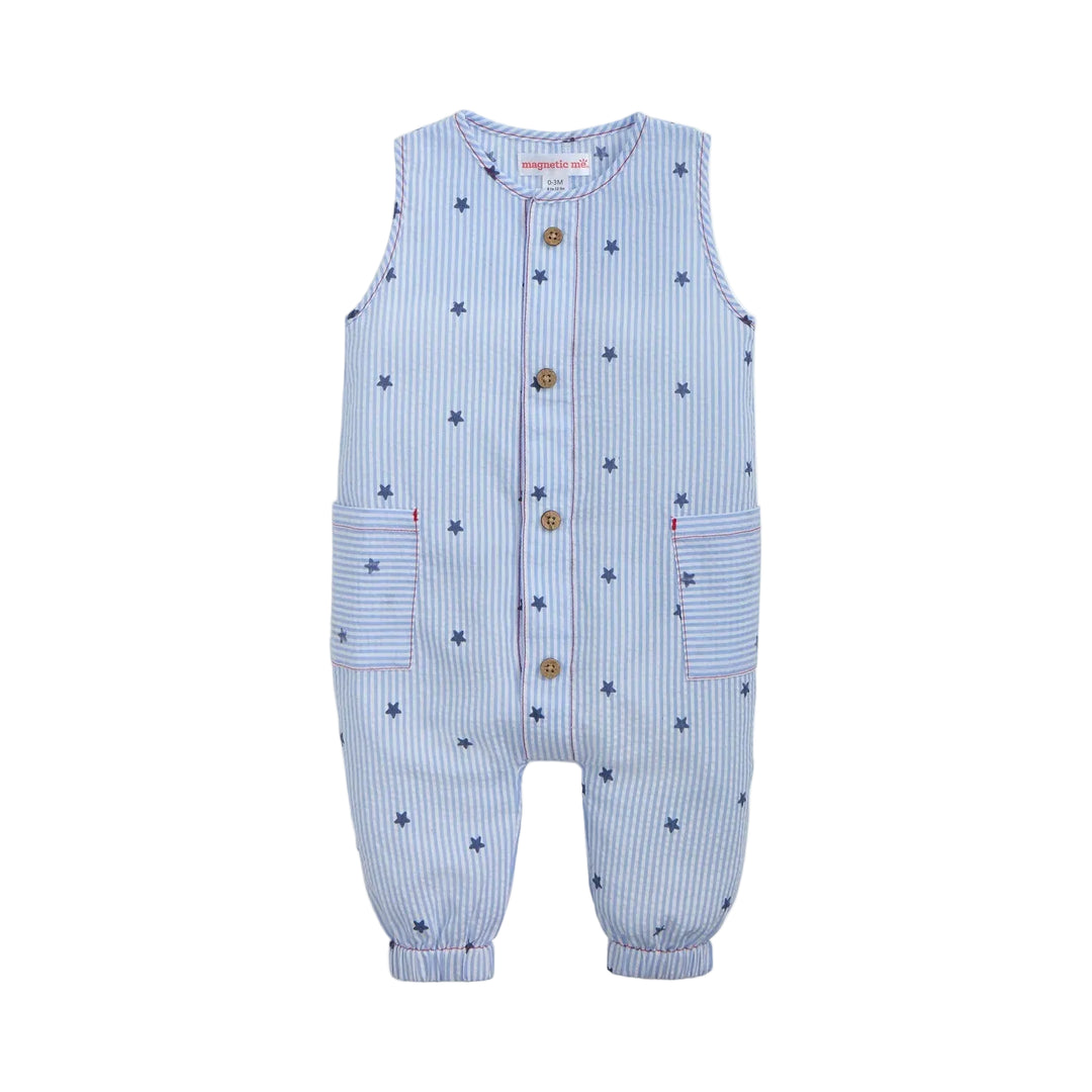 Magnetic Me Seersucker Stars n' Stripes Sleeveless Romper