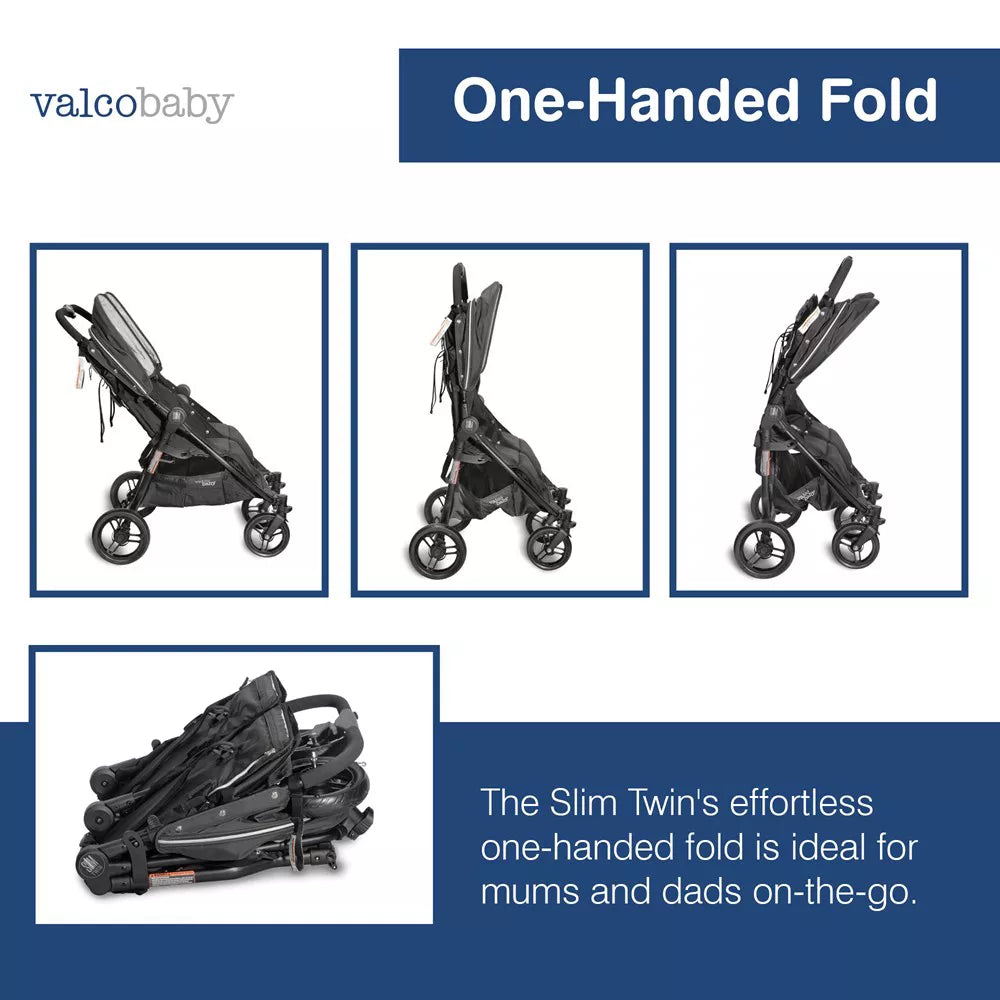 Valcobaby Slim Lightweight Twin Stroller - Licorice