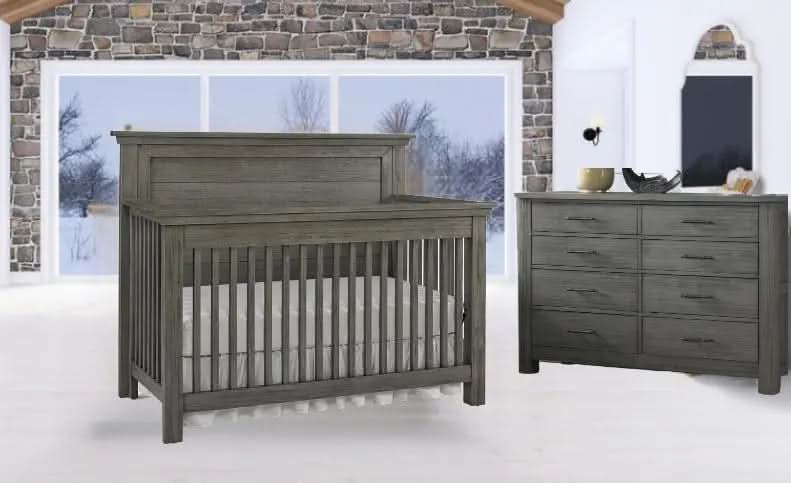 grey crib and dresser set Dolce Babi Lucca Crib and Dresser Bundle 5 piece Set