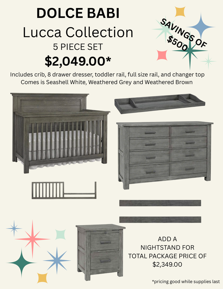 Dolce Babi Crib and Dresser Bundle 5 piece Set - In Stock