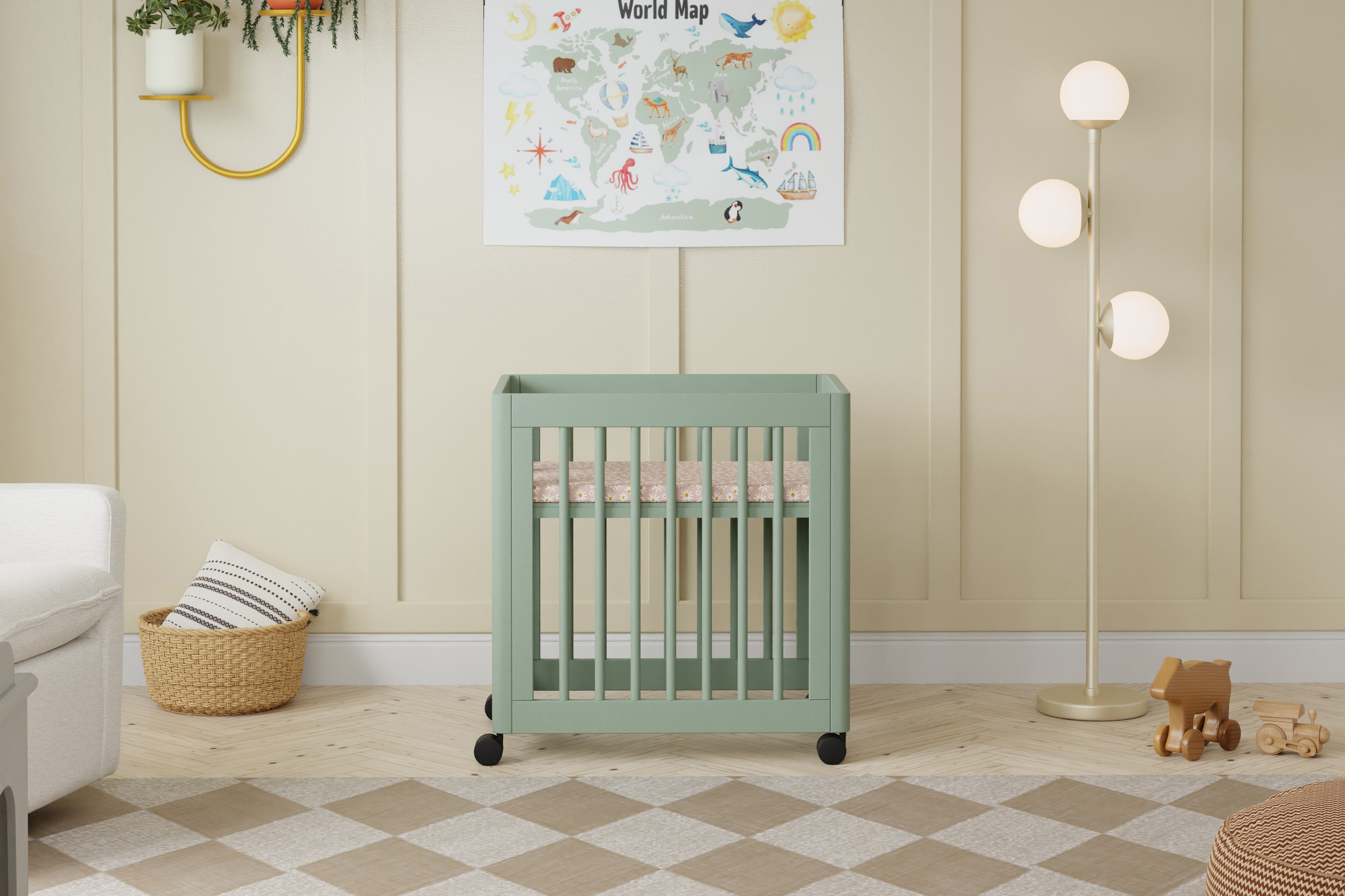 Green mini crib best sale