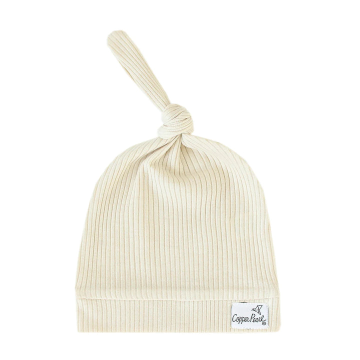 Rib Knit Top Knot Hat - Moonstone