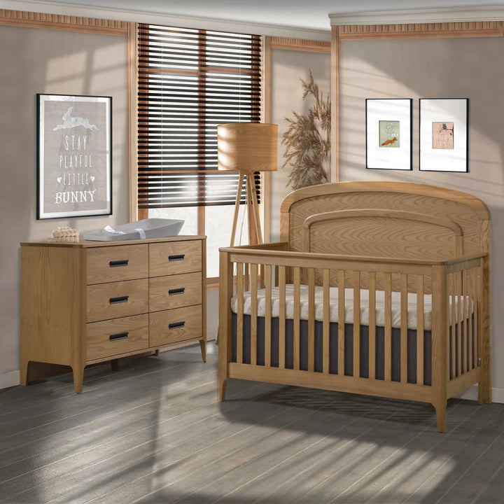 Natart Palo “5-in-1” Convertible Crib with arched decorative molding