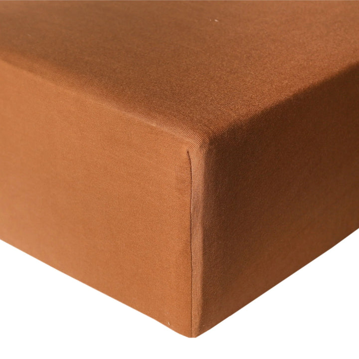 Copper Pearl Premium Knit Fitted Crib Sheet in Camel