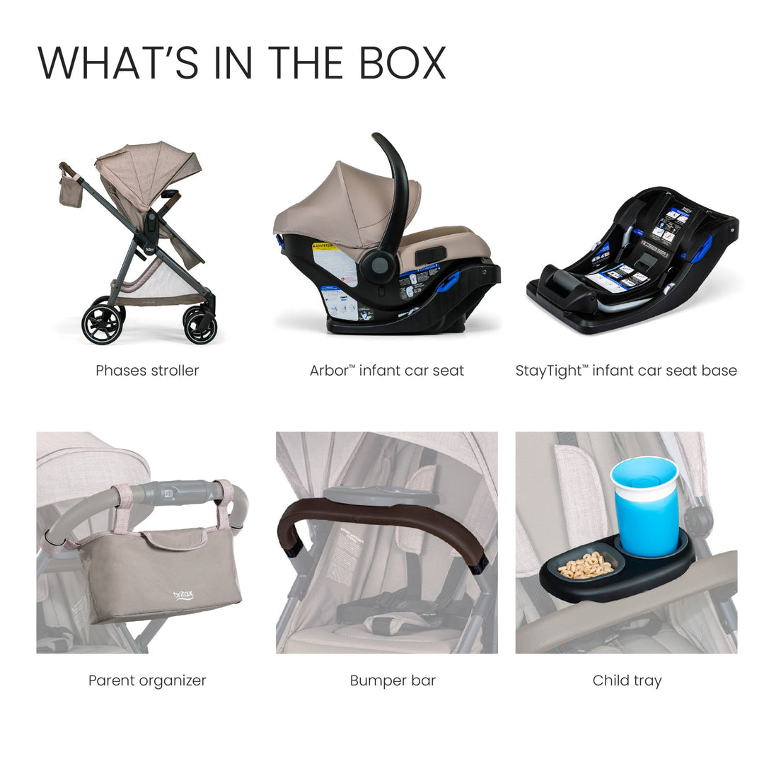 Britax Phases Travel System with Arbor Infant Car Seat + StayTight Base