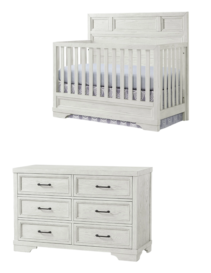 Westwood Design Foundry Flat Top Crib and Dresser 2 Piece Set - White Dove - IN STOCK