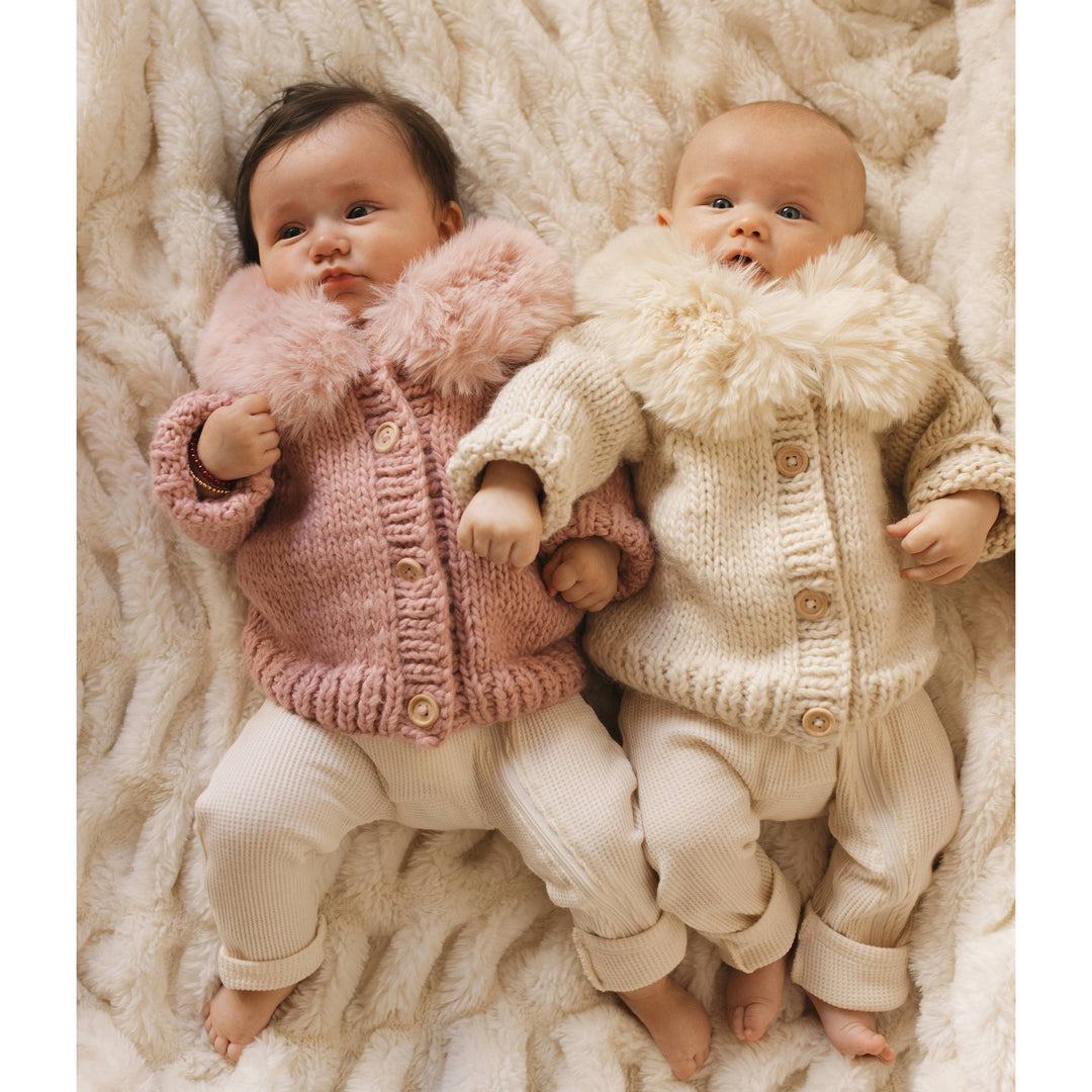 Huggalugs Fur Collar Cardigan -  Natural