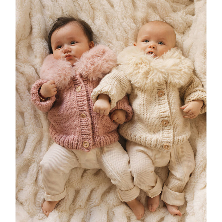 Huggalugs Fur Collar Cardigan -  Natural