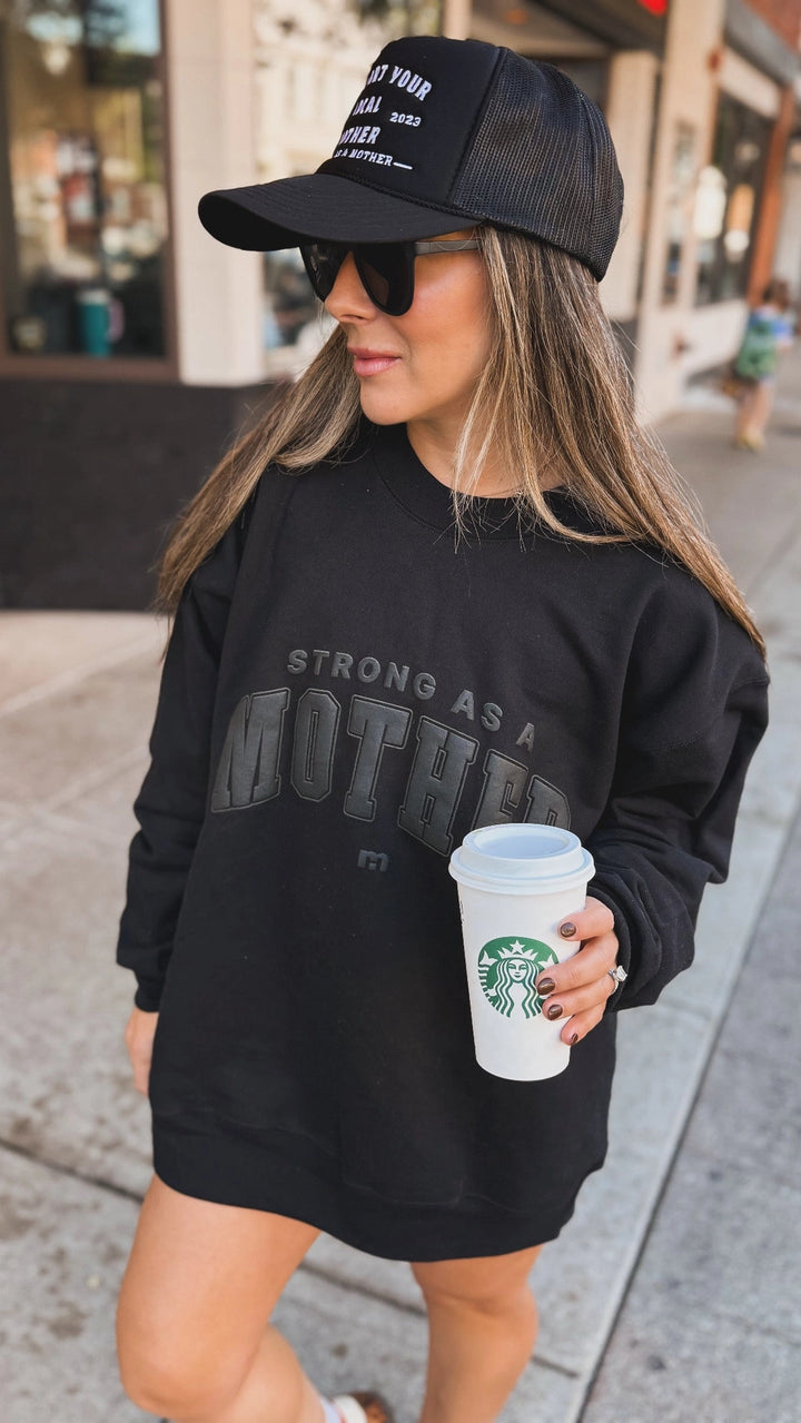 Strong As A Mother® Varsity Sweatshirt- Black