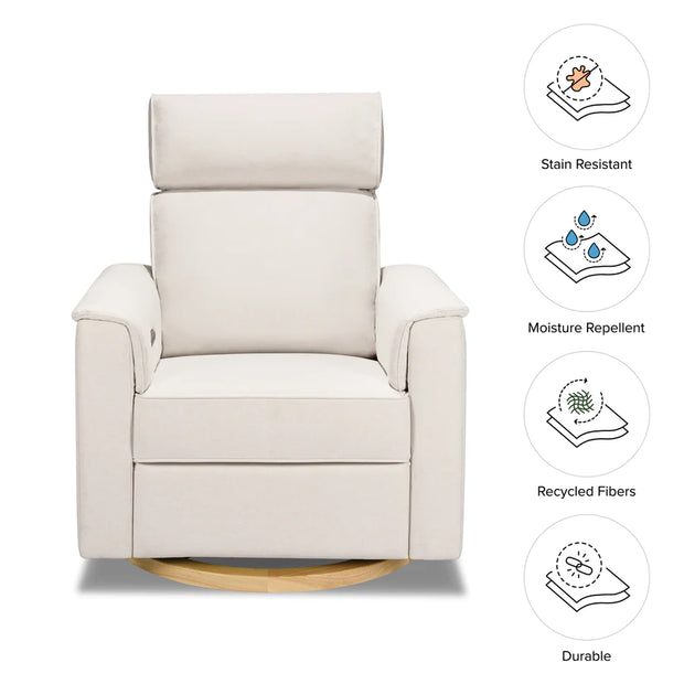 Monogram by Namesake Willa Power Recliner w/ Adjustable Headrest & USB Port & Wood Base