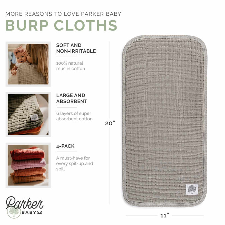 Parker Baby - Gray Set - Muslin Burp Cloths (4 Pack)