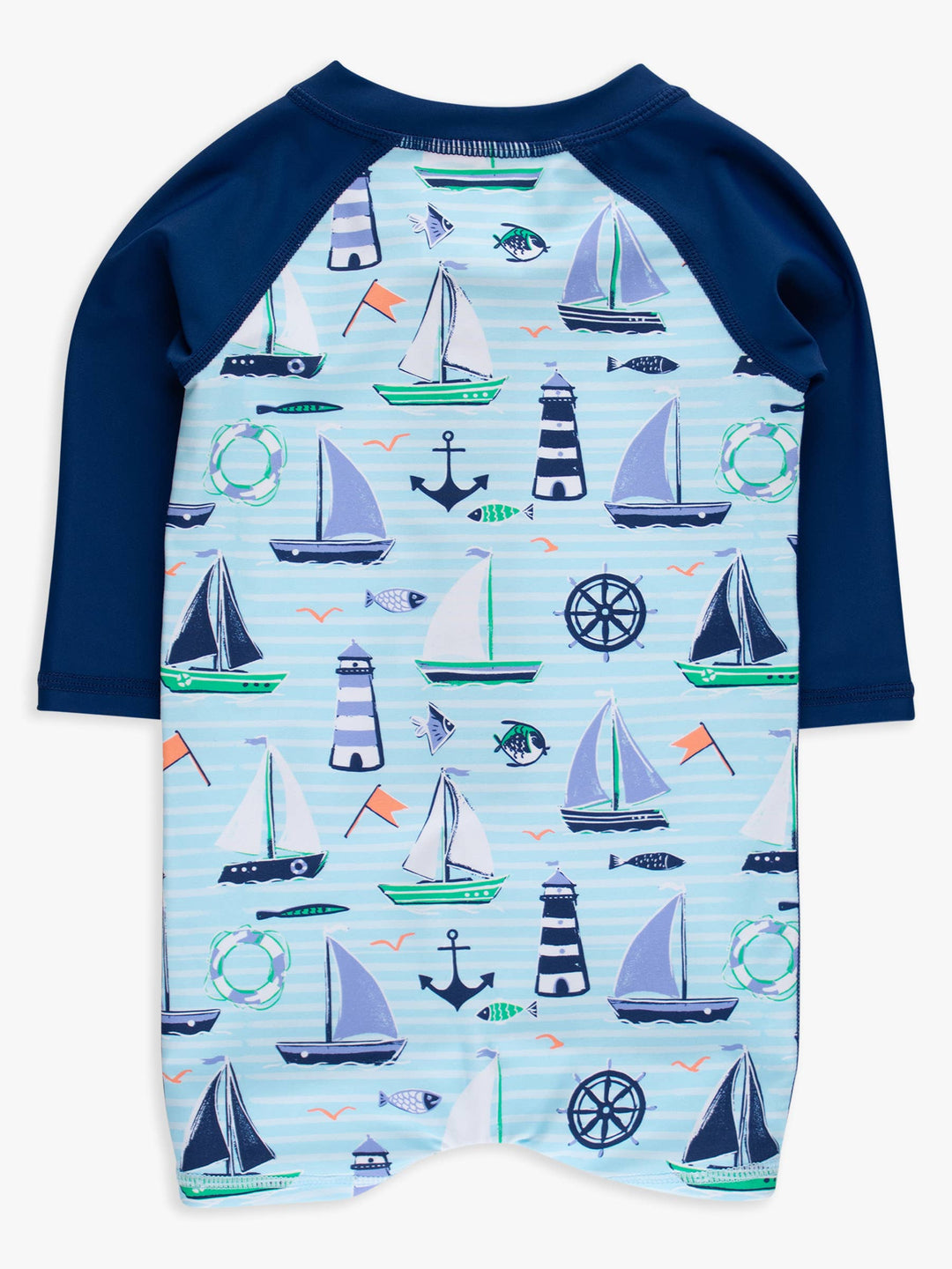 RuffleButts + RuggedButts Long Sleeve One Piece Rash Guard Swimsuit - Blue Sweet Sails