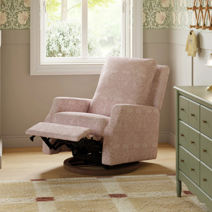 Namesake Crewe Recliner and Swivel Glider- Pure Brer Rabbit in Rose  with Dark Wood Base