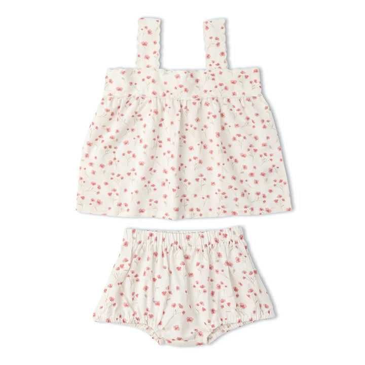 Makemake Organics Scalloped Top and Bloomer Set - Pink Bloom