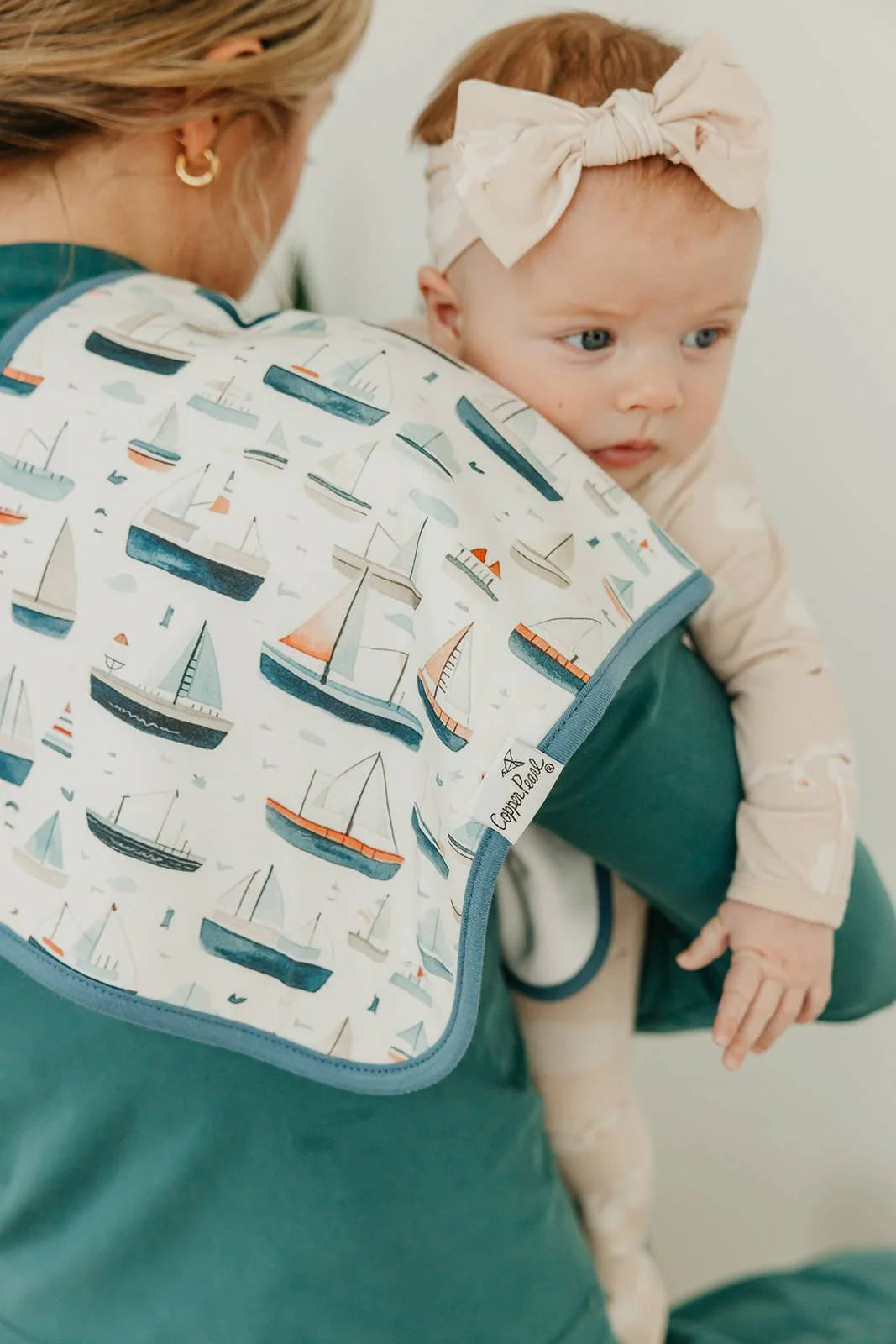 Copper Pearl Fischer Sailboat Burp Cloths