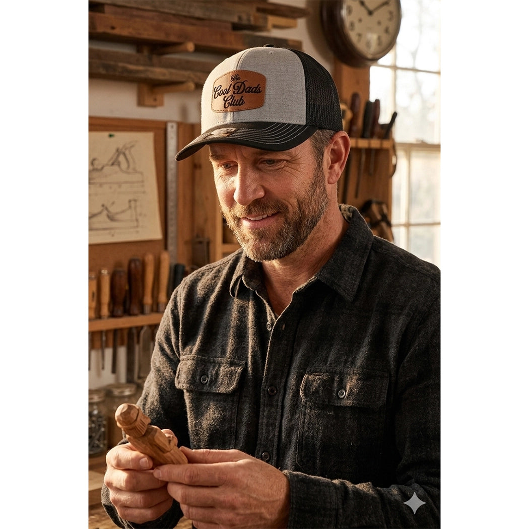 The Cool Dads Club Patch Mid-Profile Mesh Back Trucker Hat - Black/Heather Grey