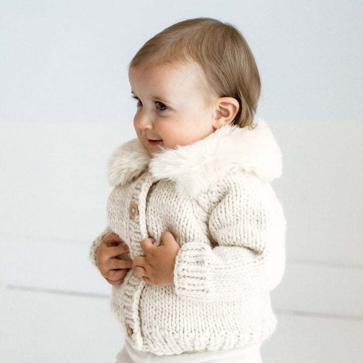 Huggalugs Fur Collar Cardigan -  Natural
