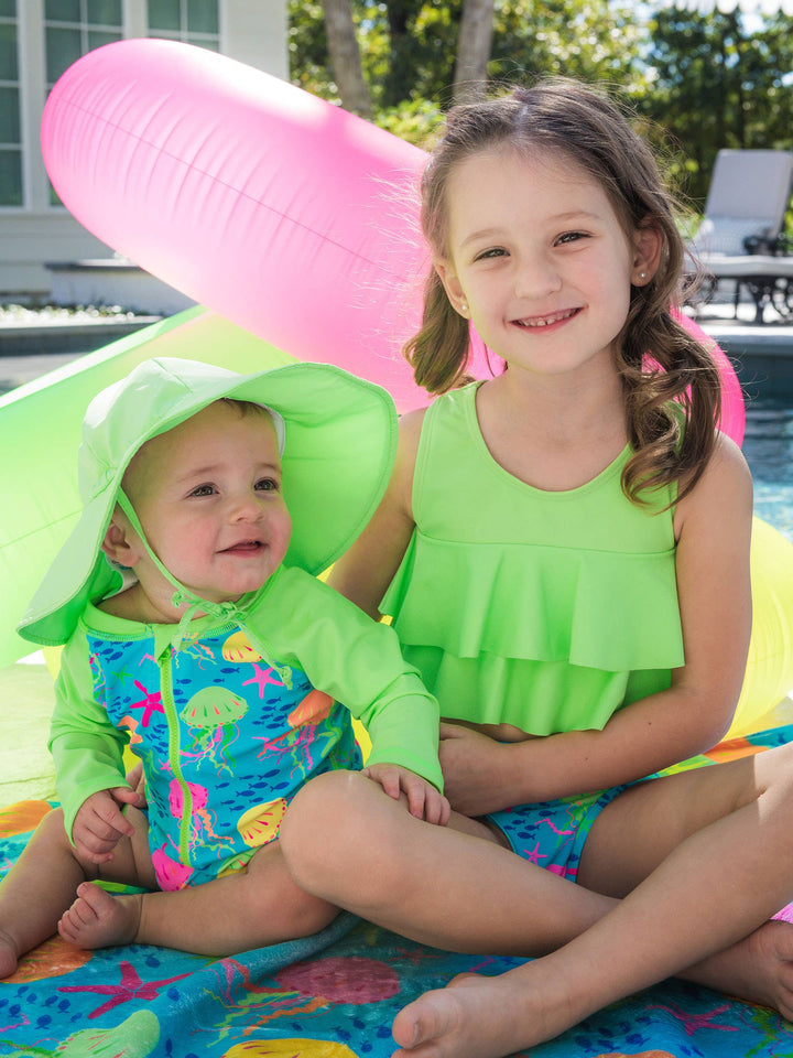 RuffleButts + RuggedButts Sun Protective Hat - Neon Honeydew