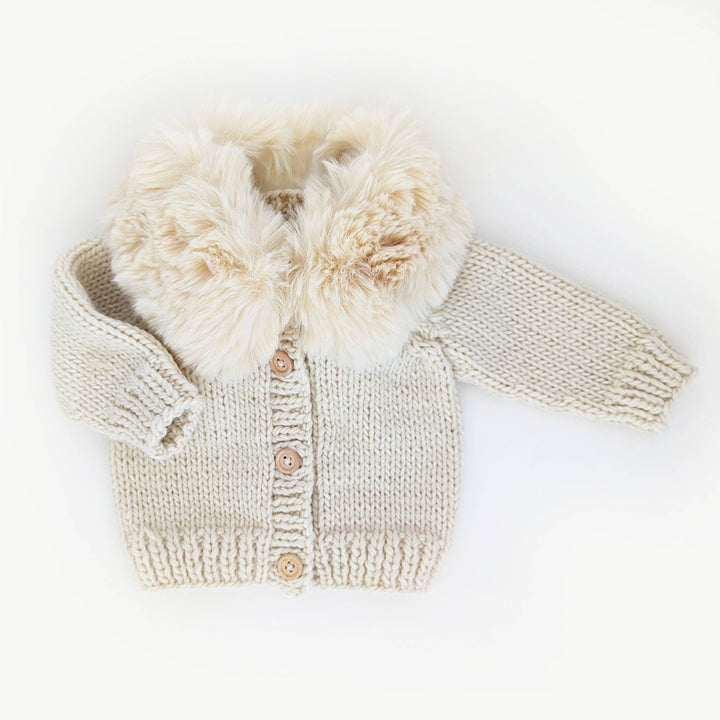 Huggalugs Fur Collar Cardigan -  Natural