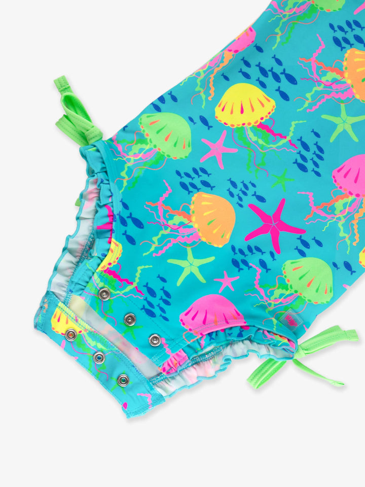 RuffleButts + RuggedButtsLong Sleeve One Piece Rash Guard Swimsuit - Neon Jelly Time