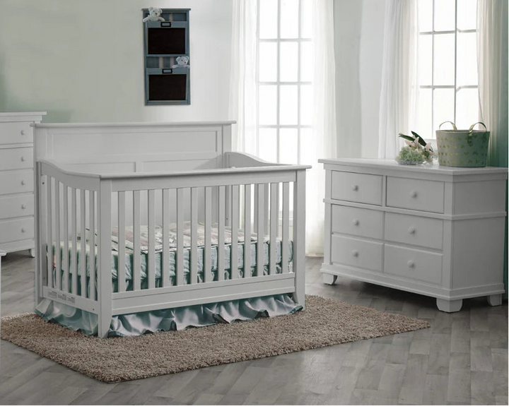 Pali Napoli Flat Top Convertible Crib and Double Dresser w/Conversion Rails - Stone