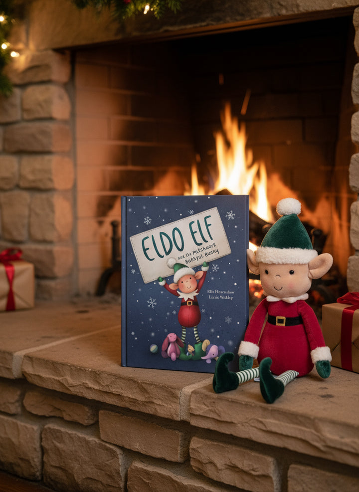 Jellycat Eldo Elf and the Patchwork Bashful Bunny Book with Plush Eldo Elf
