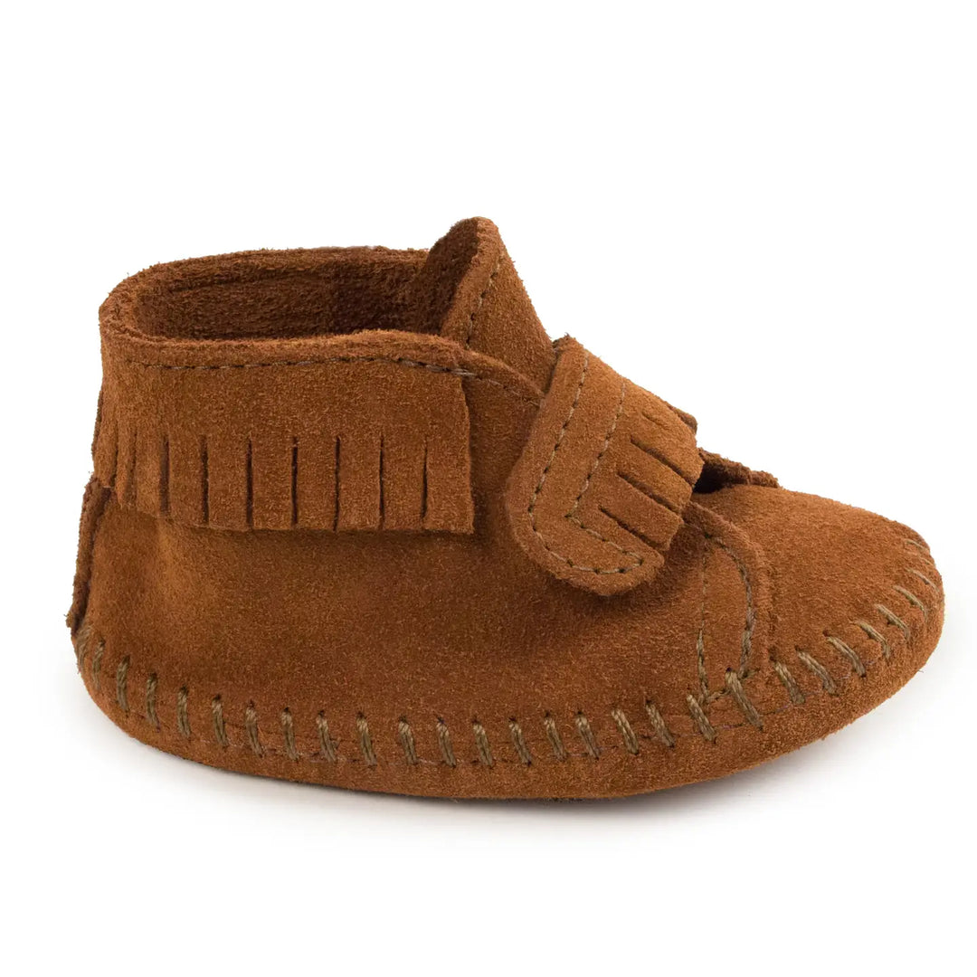 Minnetonka Suede Fringe Bootie with Strap - Brown
